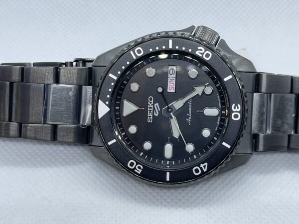 Seiko Automatic 5 Sports Black Ion Finished Black Dial Men's Bracelet Watch (Model: SRPD65) - Image 4