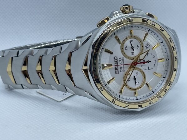 Seiko Coutura Chronograph  Stainless Steel Two-Tone Band White Dial Men's Watch (Model: SRWZ24) - Image 2