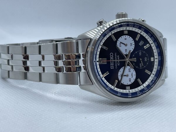 Seiko Essentials Chronograph Blue Dial Stainless Steel Bracelet Men's Watch (Model: SSB427) - Image 2