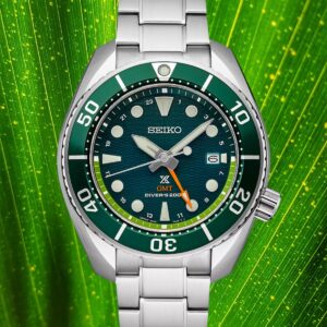 Seiko Prospex Sea Sumo Solar GMT Stainless Steel Bracelet  Green Dial Diver's Men's Watch (Model: SFK003)