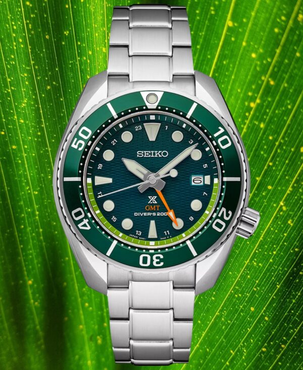 Seiko Prospex Sea Sumo Solar GMT Stainless Steel Bracelet  Green Dial Diver's Men's Watch (Model: SFK003)