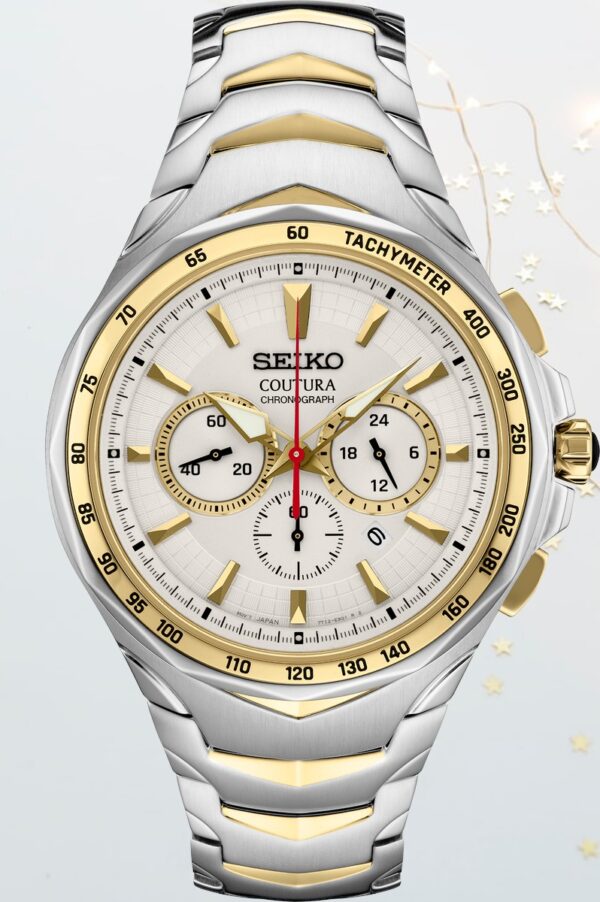 Seiko Coutura Chronograph  Stainless Steel Two-Tone Band White Dial Men's Watch (Model: SRWZ24)