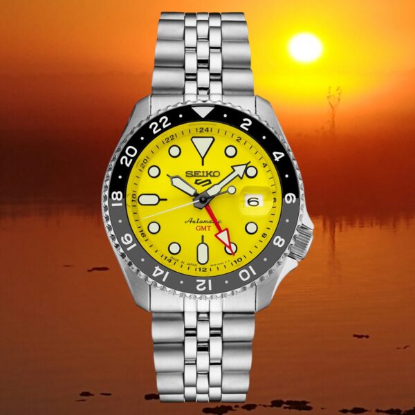 Seiko Automatic 5 Sports Stainless Steel Bracelet Yellow Dial Men's Watch (Model: SSK017)