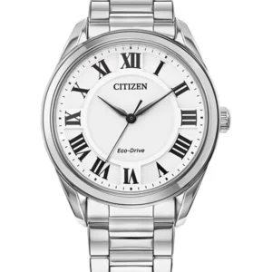 Citizen Eco-Drive Arezzo Silver Stainless Steel Band White Dial Ladies Watch (Model: EM0970-53A)