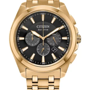 Citizen Eco-Drive Peyten Classic Chronograph Gold Tone Band Black Dial Men’s Watch (Model: CA4512-50E)