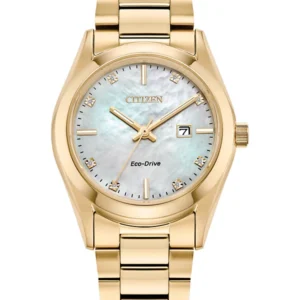 Citizen Eco-Drive Diamond Accent Gold-Tone Mother-of-Pearl Dial Ladies Watch (Model: EW2702-59D)