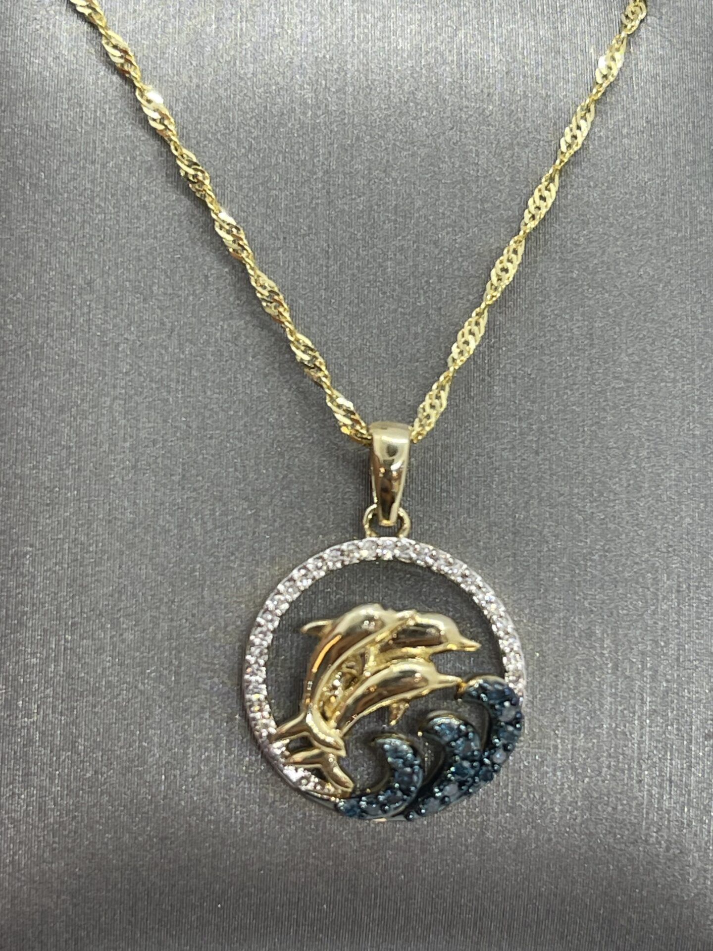 10K Yellow Gold Dolphin Diamond Necklace