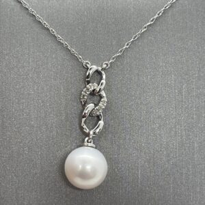 14K White Gold Pearl  Diamond Necklace
