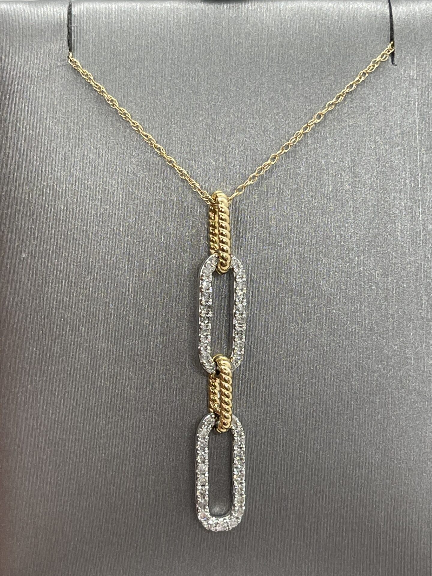 14K Yellow / white Paper Clip Pendant Necklace