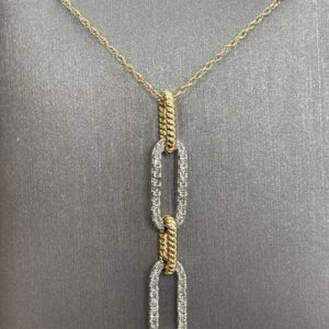14K Yellow / white Paper Clip Pendant Necklace