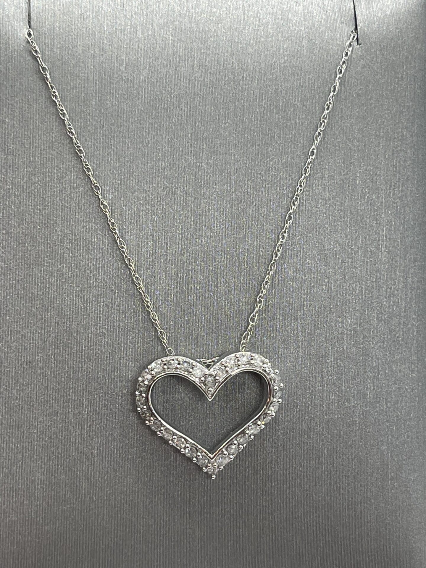 14K White Gold Heart Diamond Necklace