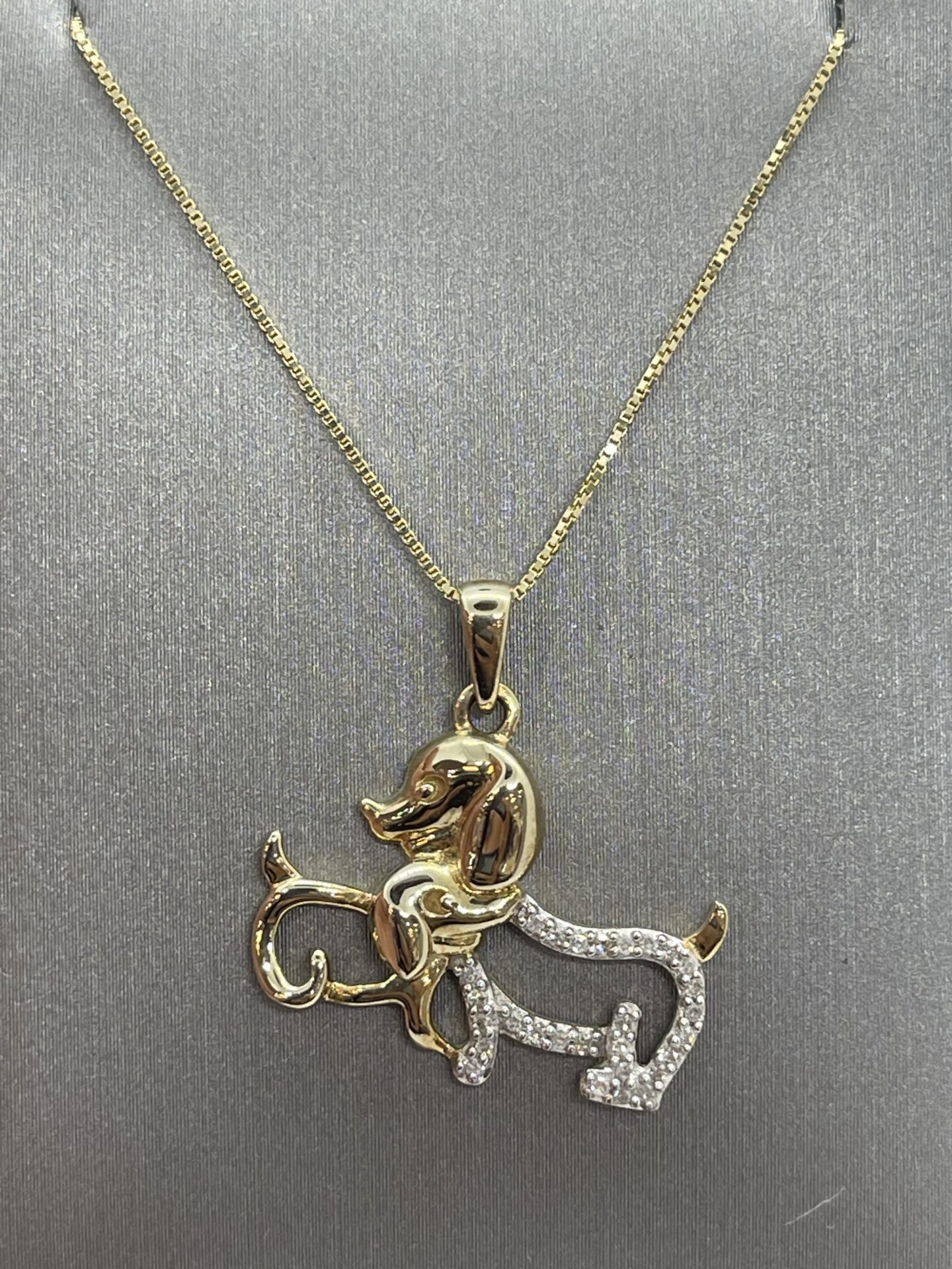 10K Yellow Dog and Puppy Diamond Necklace