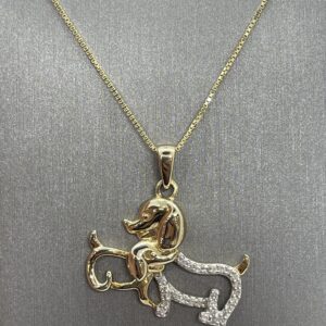 10K Yellow Dog and Puppy  Diamond Necklace