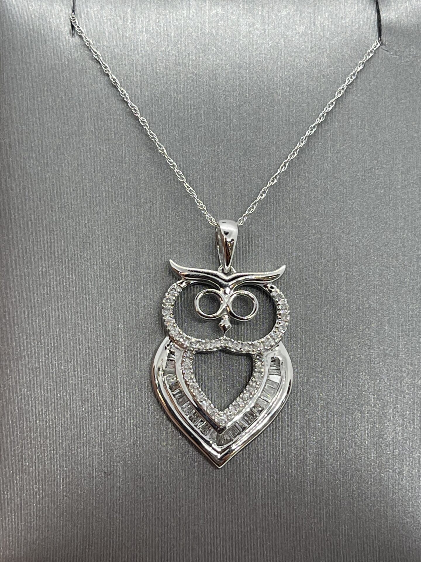10K White Gold Owl Diamond Necklace