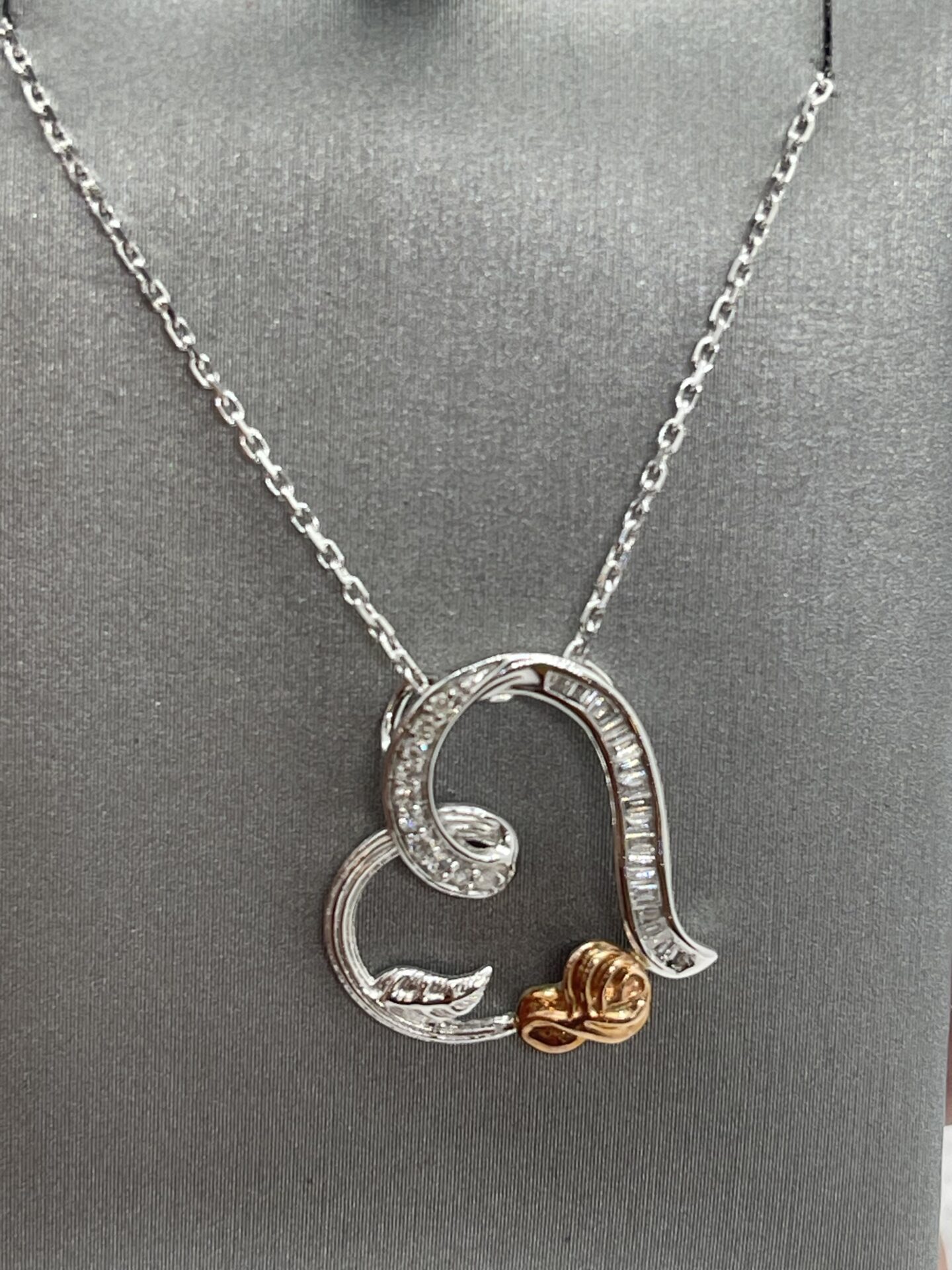 10K White Gold Heart Diamond Necklace