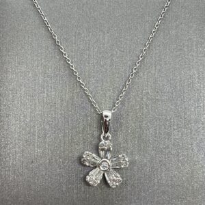 10K White Gold Flower Diamond Necklace