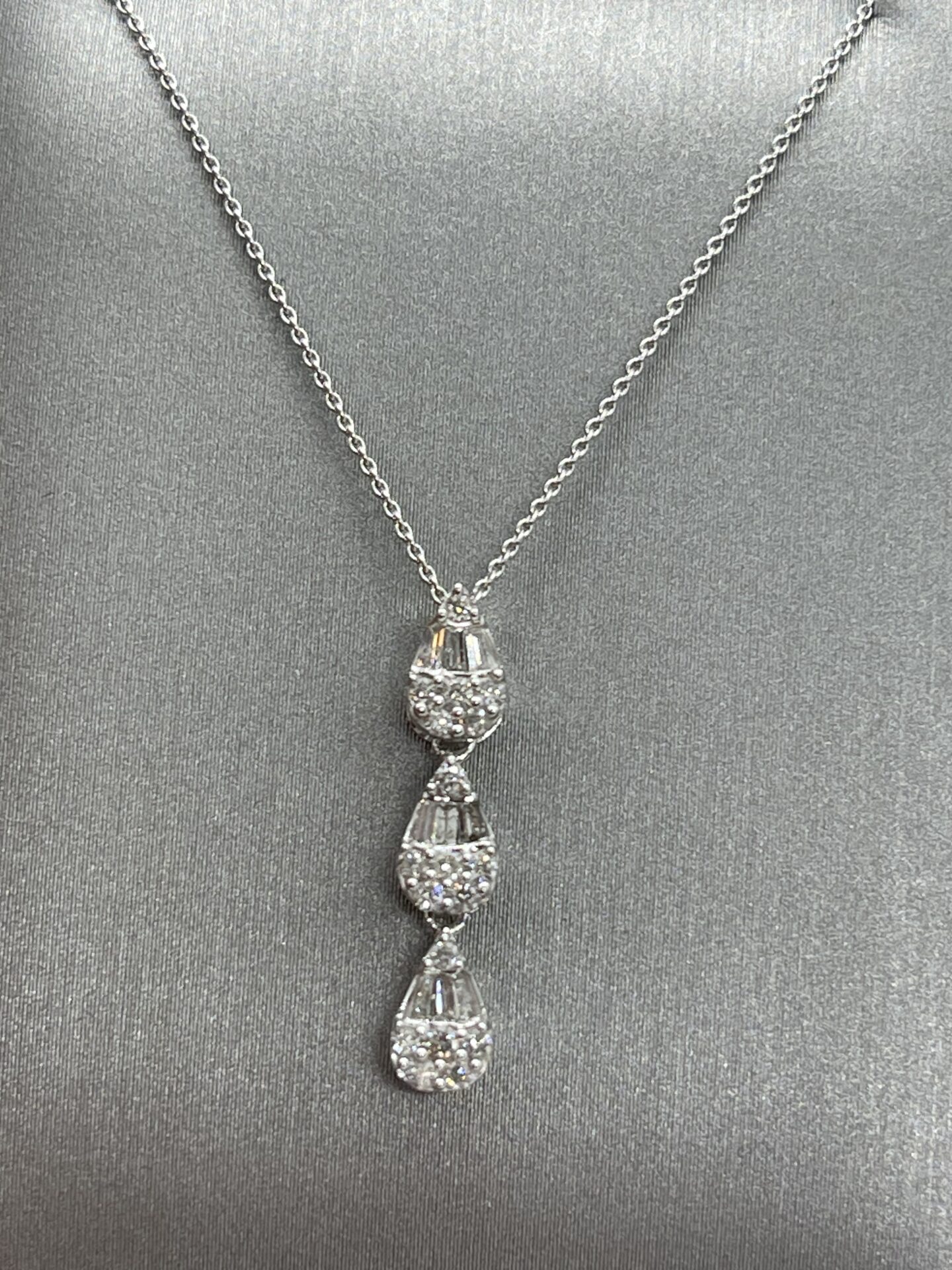 14K White Gold 3 Teardrop Diamond Necklace