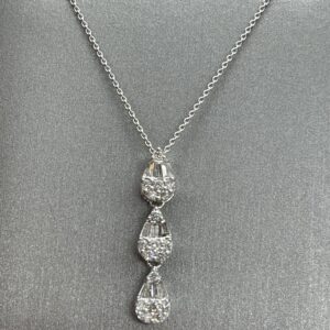 14K White Gold 3 Teardrop Diamond Necklace