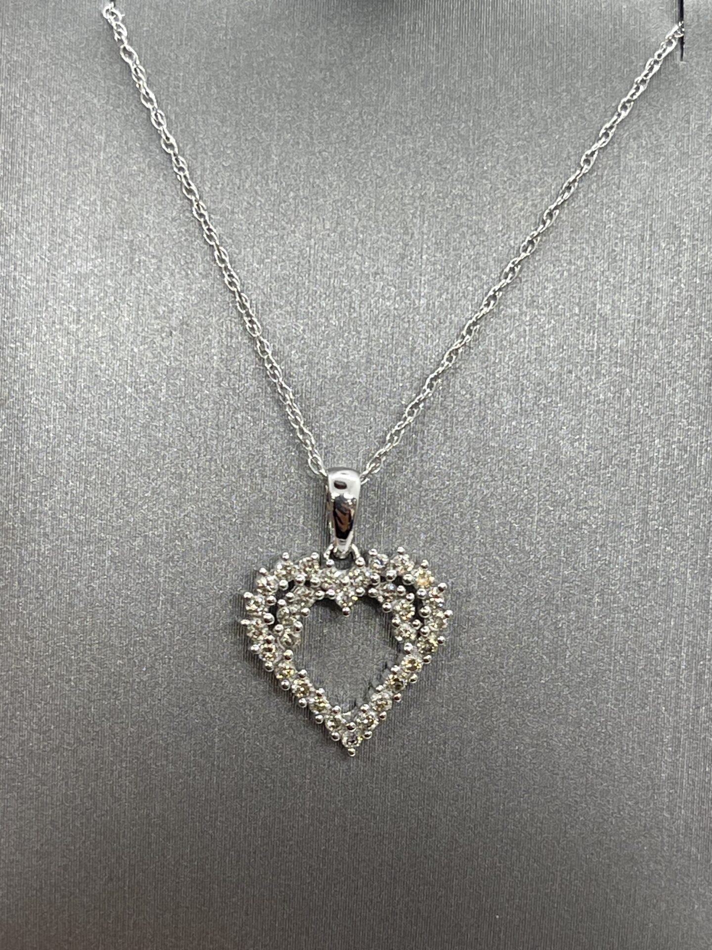 14K White Gold Heart Diamond Necklace