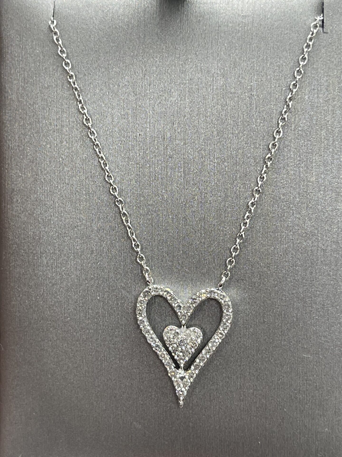 10K White Gold Heart Diamond Necklace