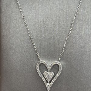 10K White Gold Heart Diamond Necklace