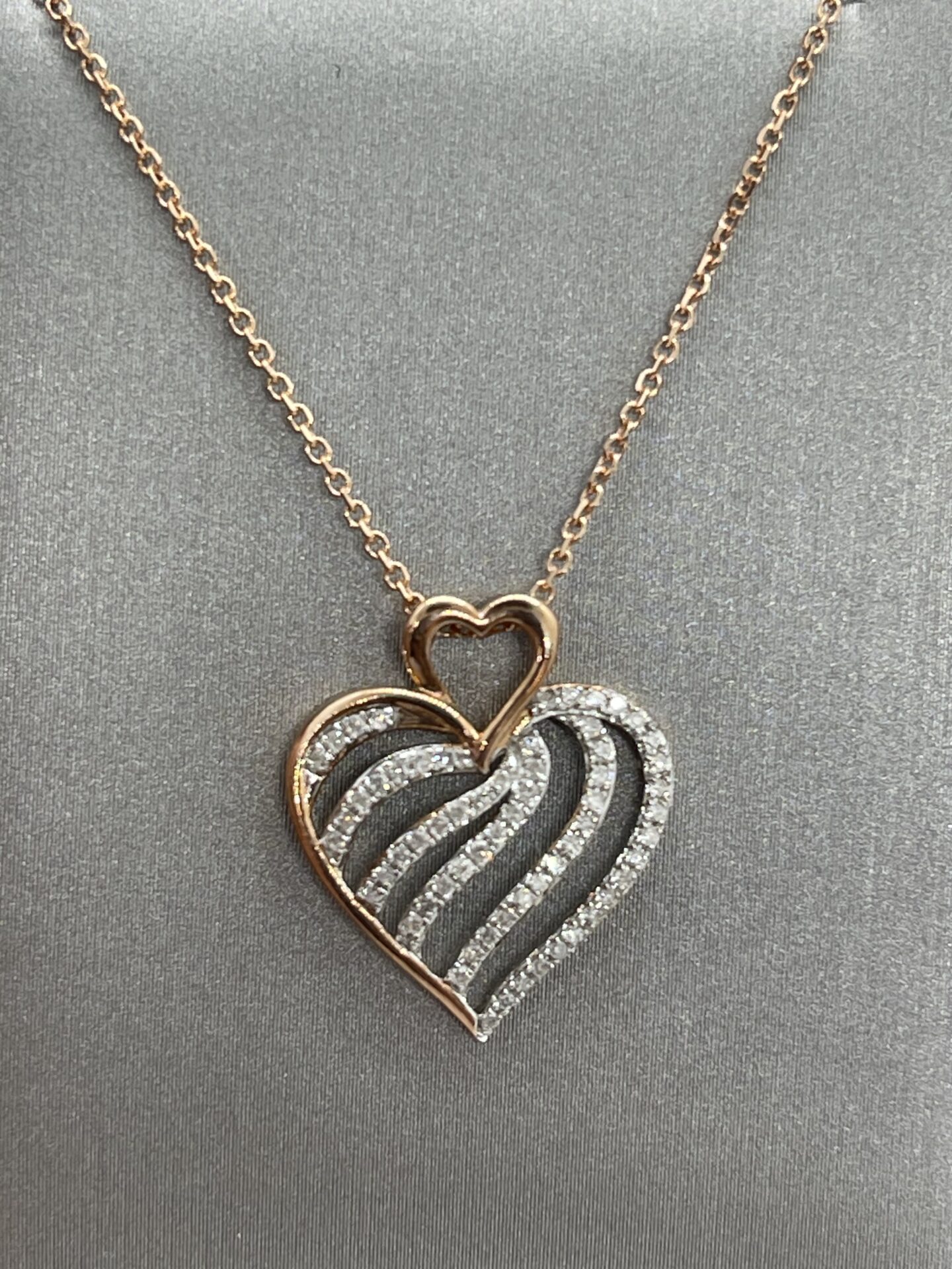 10K Rose Gold Heart Diamond Necklace