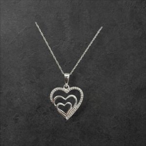 10K White Gold Diamond 3 Heart Necklace