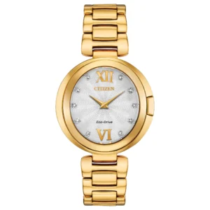 Citizen Eco-Drive Capella Quartz, Stainless Steel, Diamond, Gold-Tone Ladies Watch (Model: EX1512-53A)