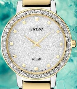 Seiko Crystal SOLAR Two-Tone Stainless Steel Bracelet Glittered Dial Ladies Watch (Model: SUP434)