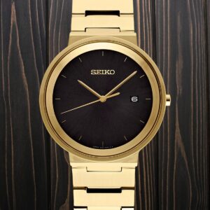 Seiko Essentials Gold-Tone Stainless Steel Bracelet Black Dial Men's  Watch (Model: SUR488)