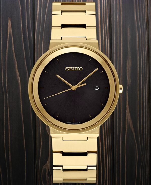 Seiko Essentials Gold-Tone Stainless Steel Bracelet Black Dial Men's  Watch (Model: SUR488)