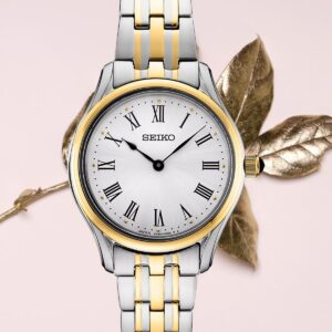 Seiko Essentials Two-Tone Stainless Steel Bracelet White Dial Ladies Watch (Model: SWR070)