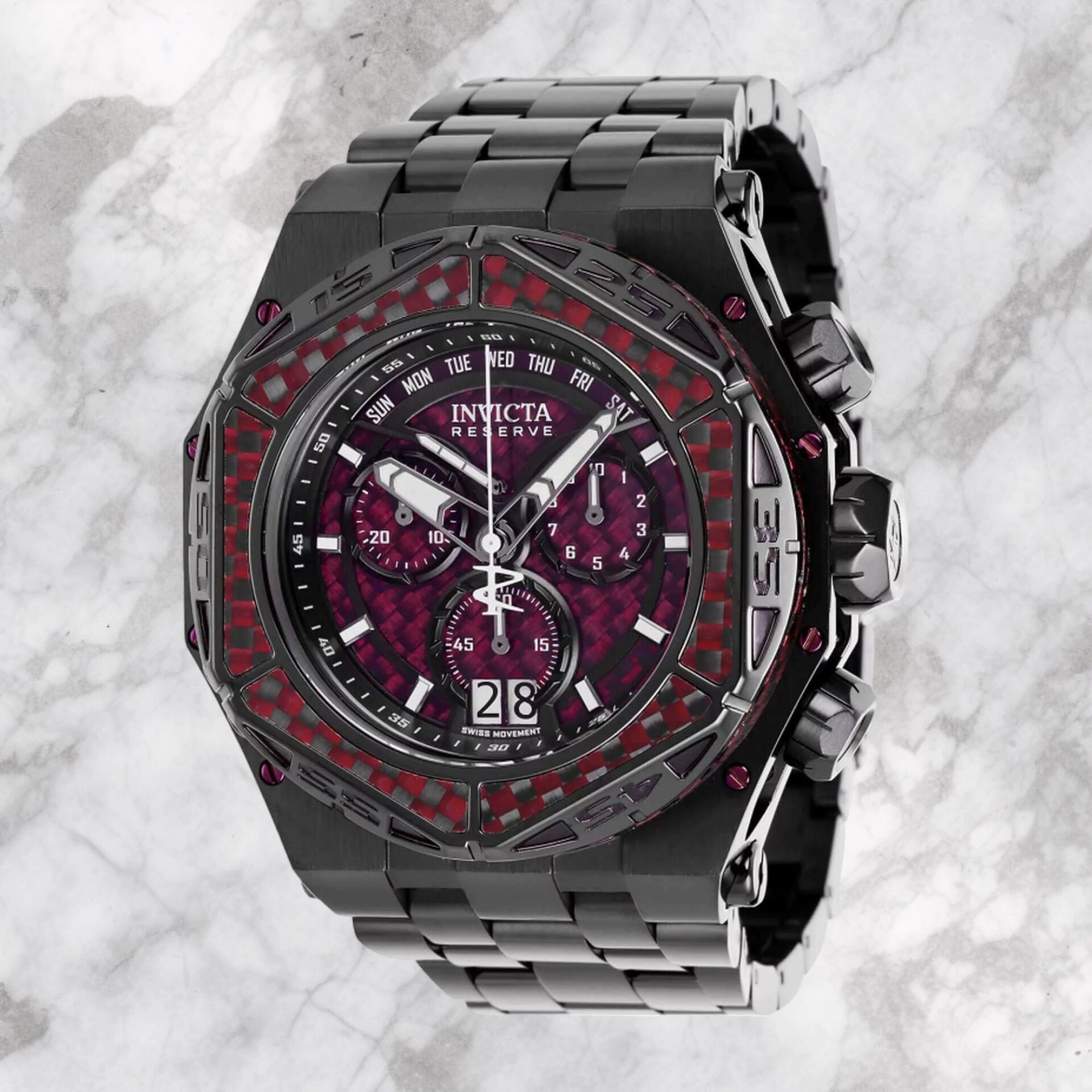 Invicta 38919 Men's Reserve Carbon Hawk Burgundy, Burgundy Dial Watch