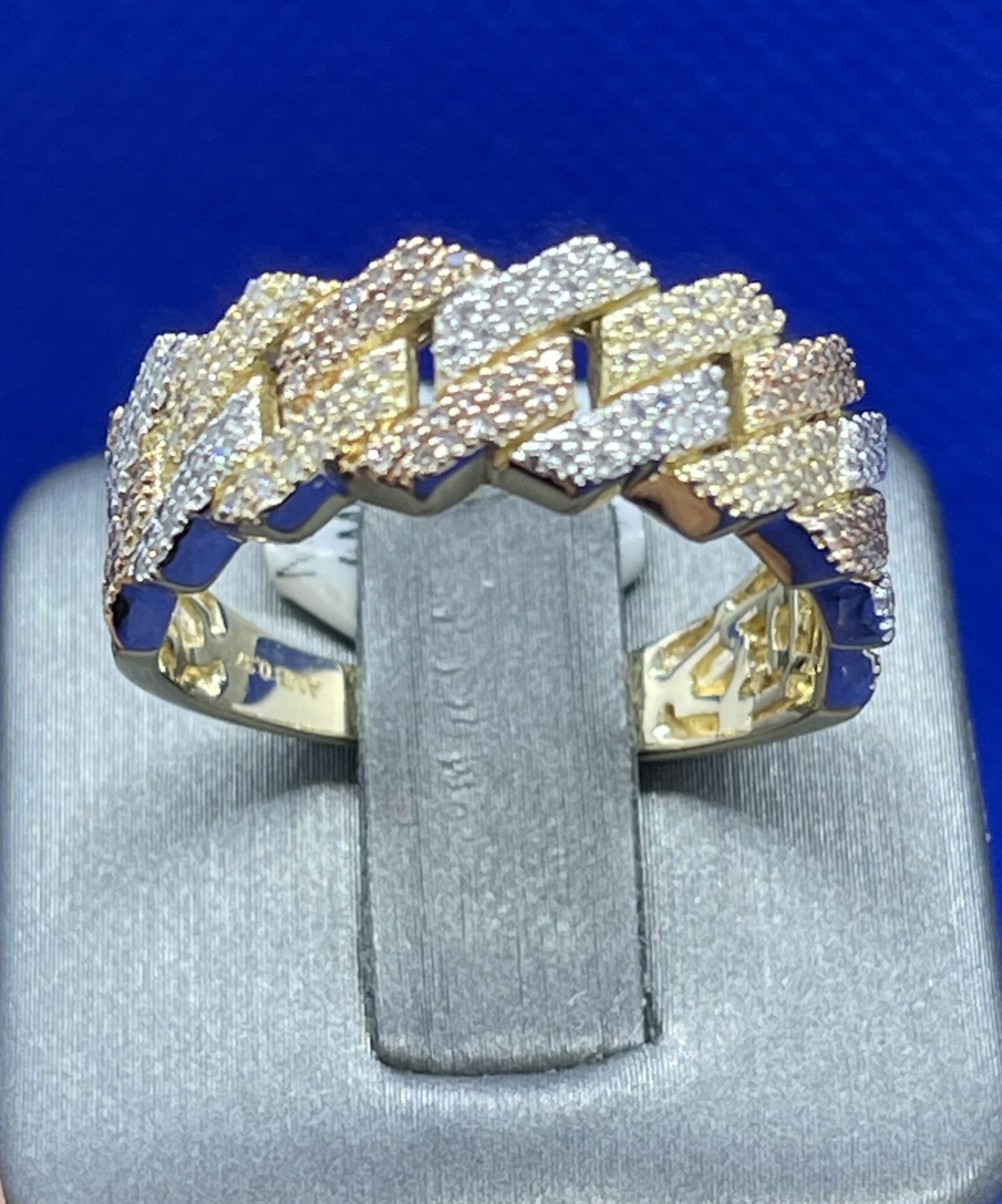 10K Yellow Gold Diamond 0.37ct Cuban Link Tri-Color Men's Ring