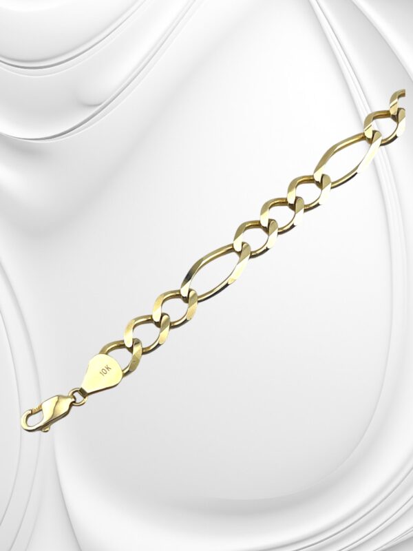 10K Yellow Gold Figaro Diamond Cut Solid Bracelet 9" - Image 2