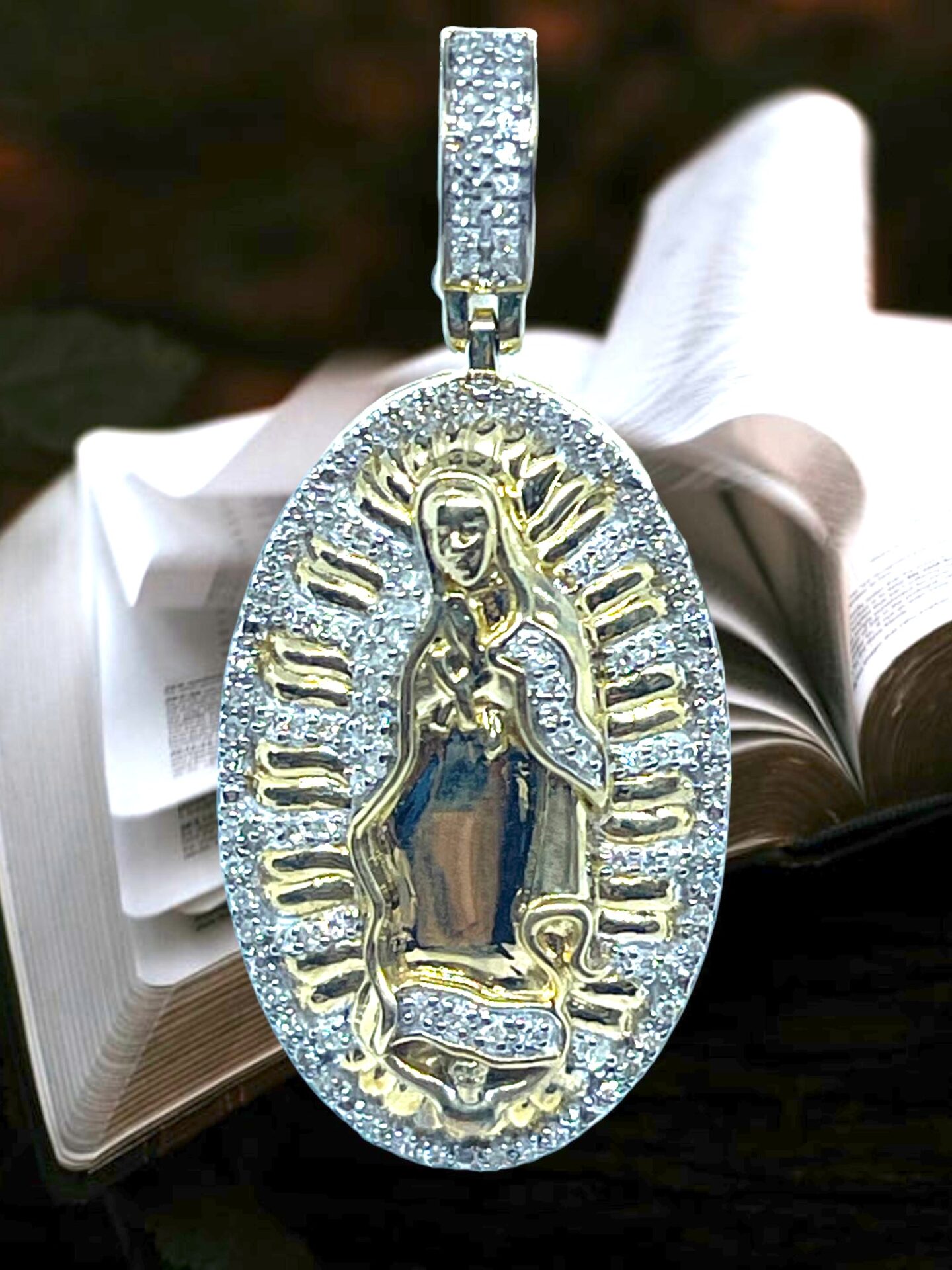 10K Yellow Gold Diamond Mother Mary Pendant