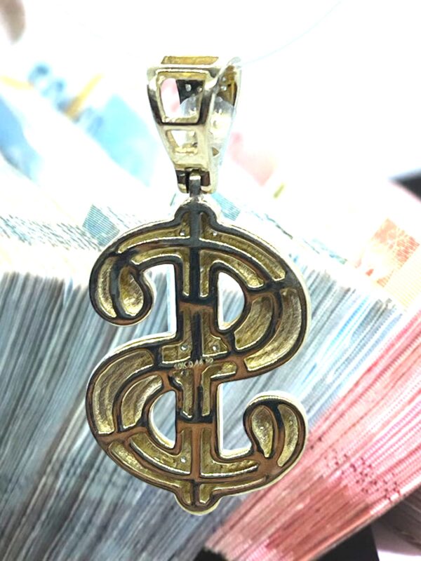 10K Yellow Gold Diamond Dollar Sign $ Pendant - Image 2