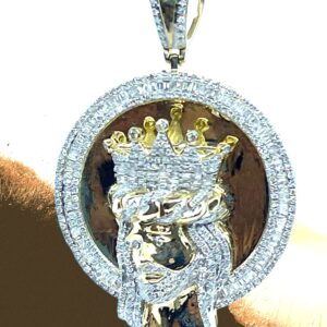 10K Yellow Gold Diamond Jesus Head / Crown Pendant