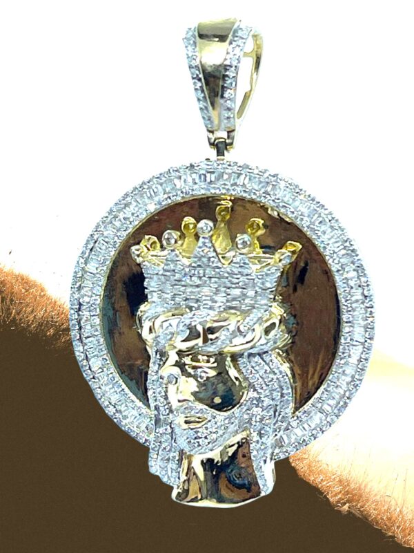 10K Yellow Gold Diamond Jesus Head / Crown Pendant