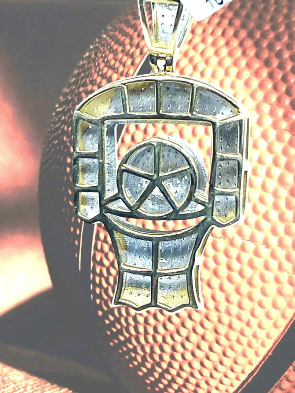 10K Yellow Gold Diamond Basketball Hoop Pendant - Image 2