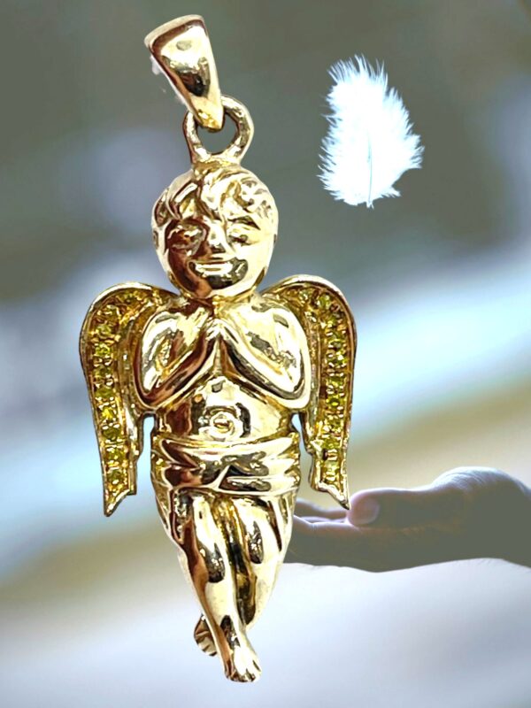 10K Yellow Gold Diamond Angel Pendant