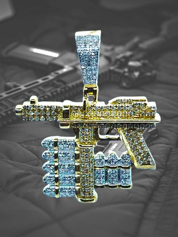 10K Yellow Gold Diamond UZI Gun Pendant