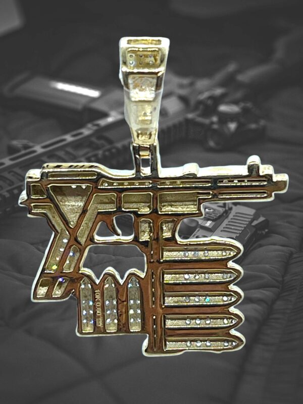 10K Yellow Gold Diamond UZI Gun Pendant - Image 2