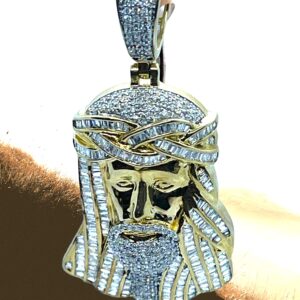 10K Yellow Gold Diamond Jesus Head Pendant