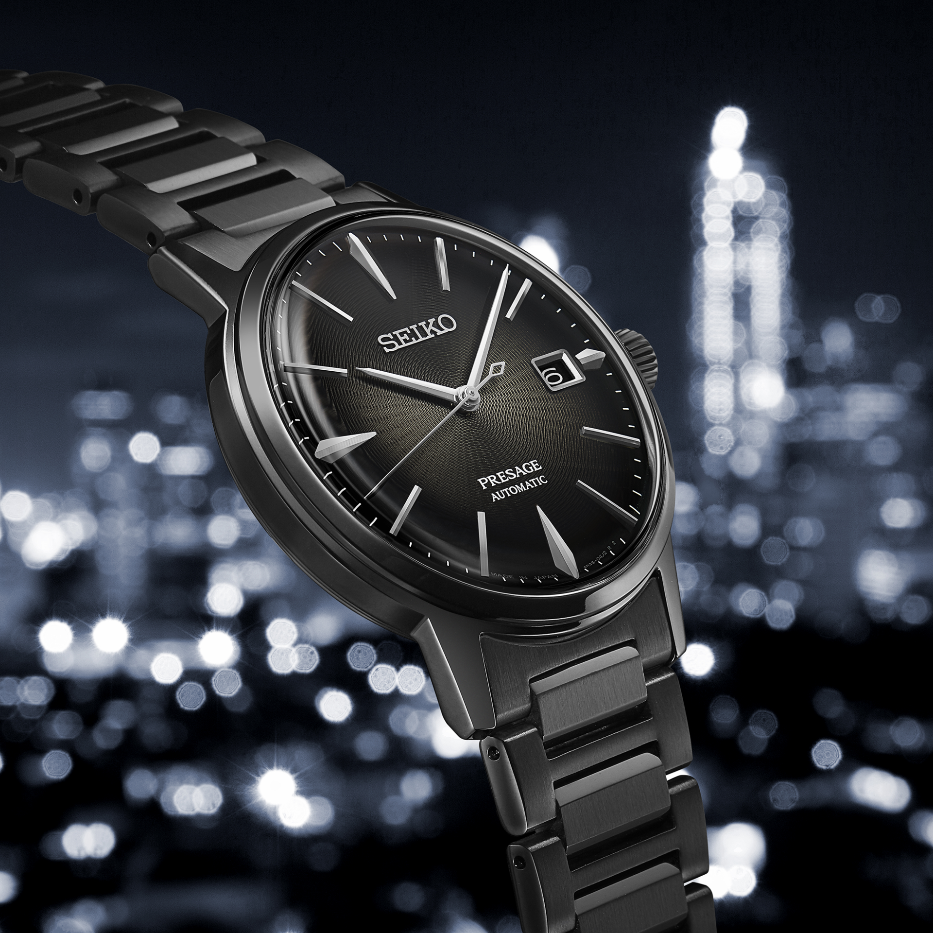 Seiko Presage Automatic Black Dial- Black PVD Stainless Steel Bracelet Men's Watch (Model: SRPJ15)