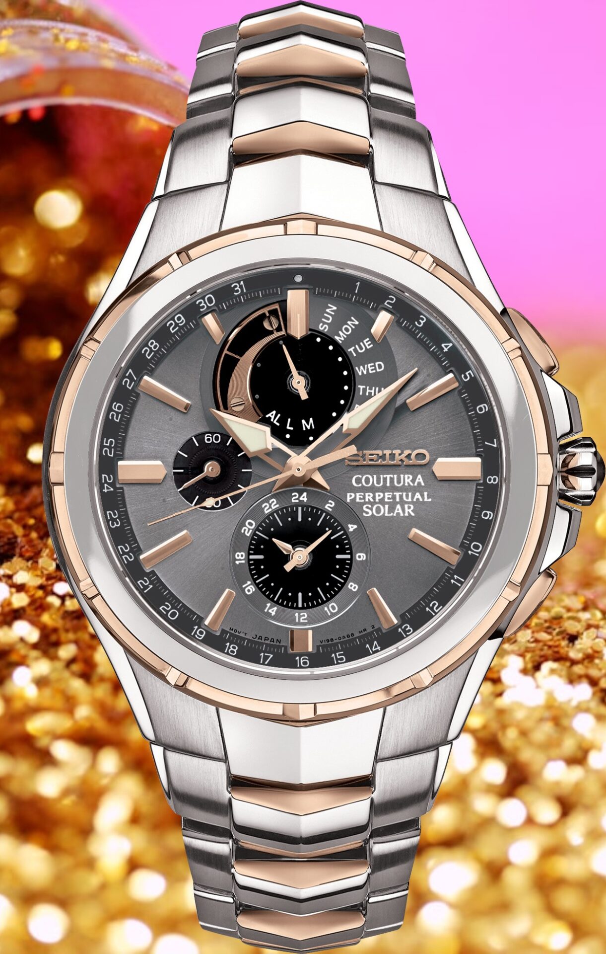 Seiko Coutura Chronograph Solar Two-Tone Stainless Steel Bracelet Gray Dial Men's Watch (Model: SSC788)