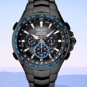 Seiko Coutura Radio Sync Solar Chronograph Black Stainless Steel Bracelet Men's Watch (Model: SSG021)