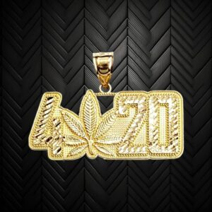 10K Yellow Gold 420 Marijuana Diamond Cut Pendant