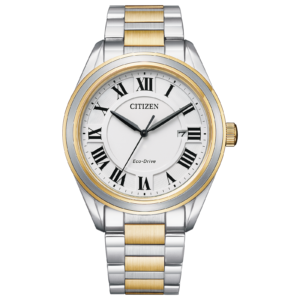 Citizen Eco-Drive Arezzo Two-Tone Stainless Steel Bracelet  White Dial Men's Watch (Model: AW1694-50A)