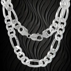 925 Sterling Silver Figaro Chain 11.5 mm 24"